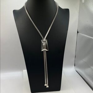 Vintage Crown Trifari Silver Tone Lariat Slide Necklace 30” Length